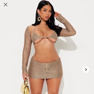 Ariel Crochet 3 Piece Skirt Set - Gold Fashion Nova